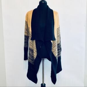 Romeo & Juliet Couture tan black ombre stripe waterfall cardigan size Small